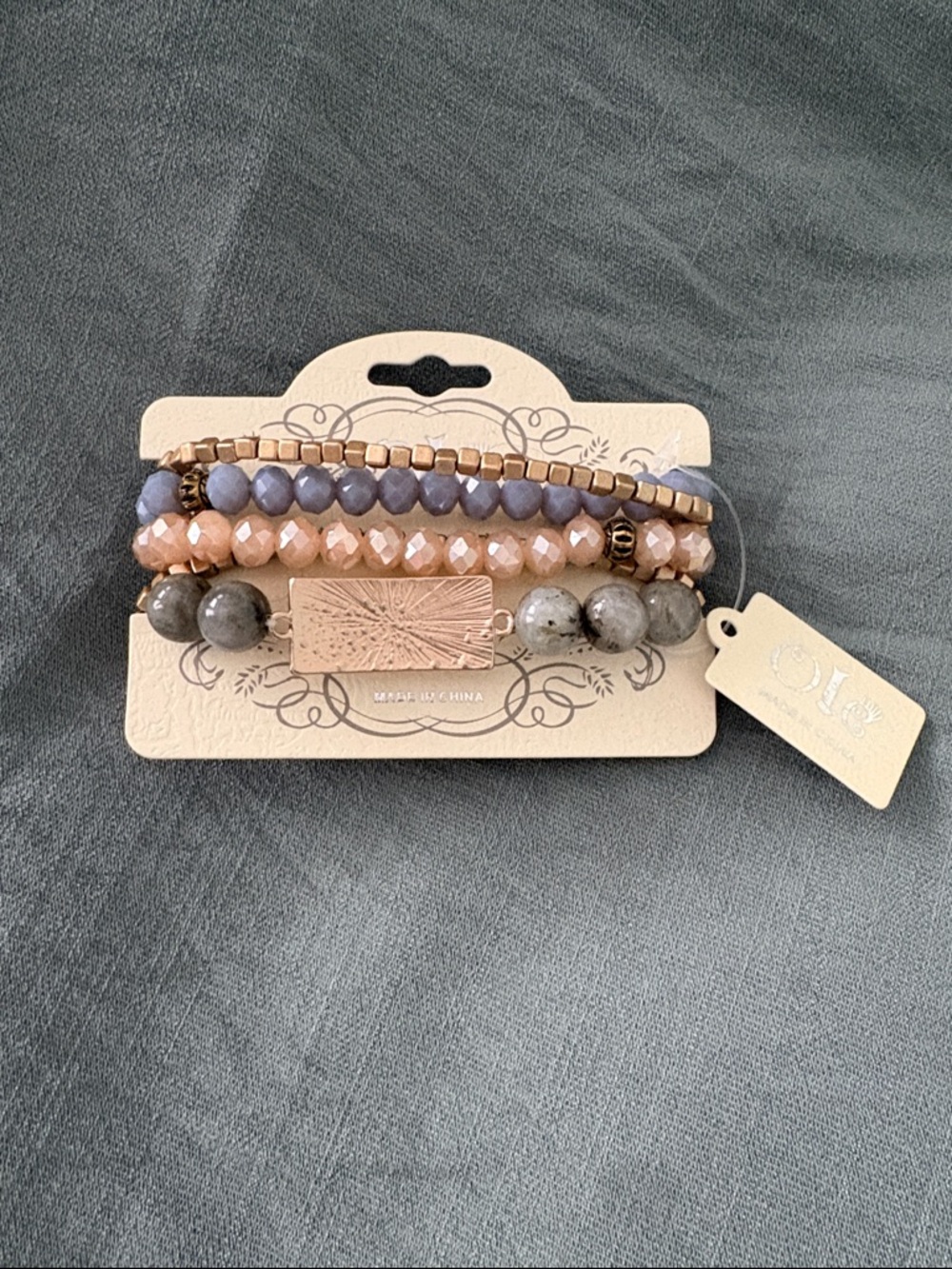Multi-Strand Bracelet Set in Lavender, Peach & Gray